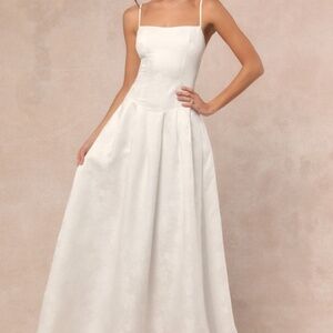 Lulus Arabella White Jacquard Basque Waist Maxi Dress - Size S